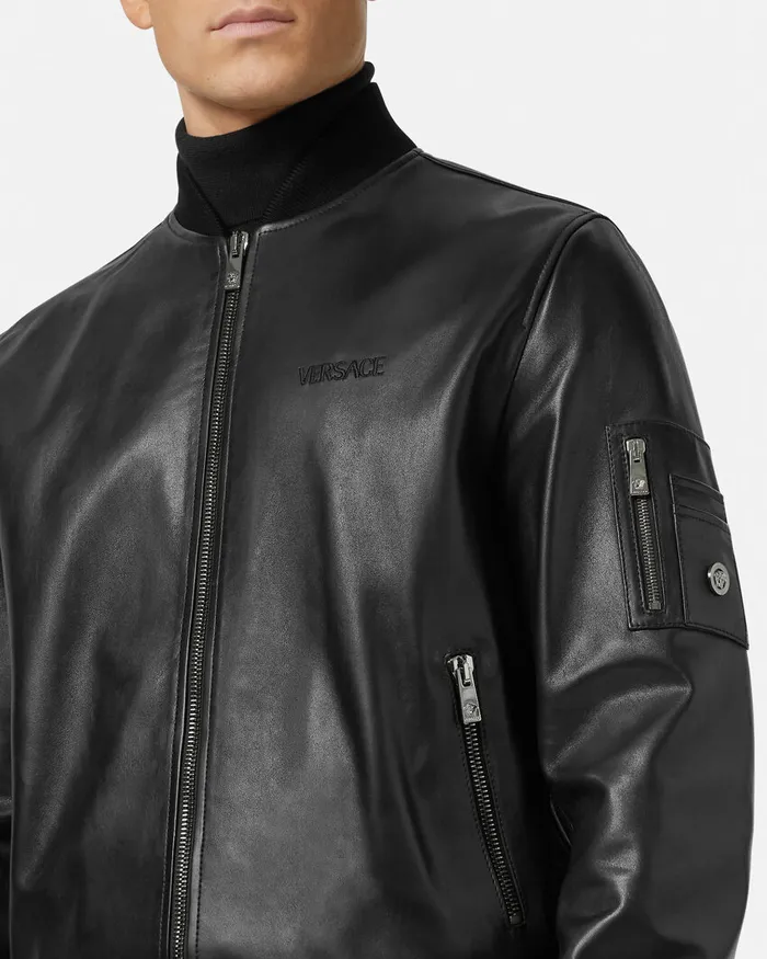 Jackets and Coats Men Versace Leather Bomber Jacket Black