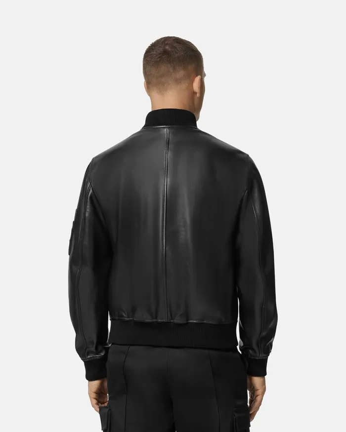 Jackets and Coats Men Versace Leather Bomber Jacket Black