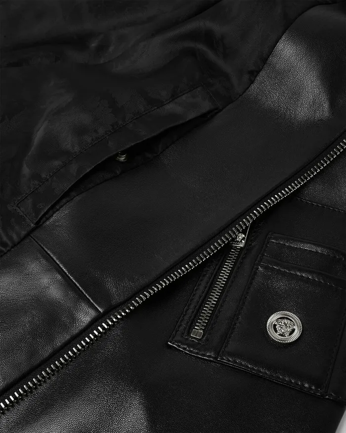 Jackets and Coats Men Versace Leather Bomber Jacket Black