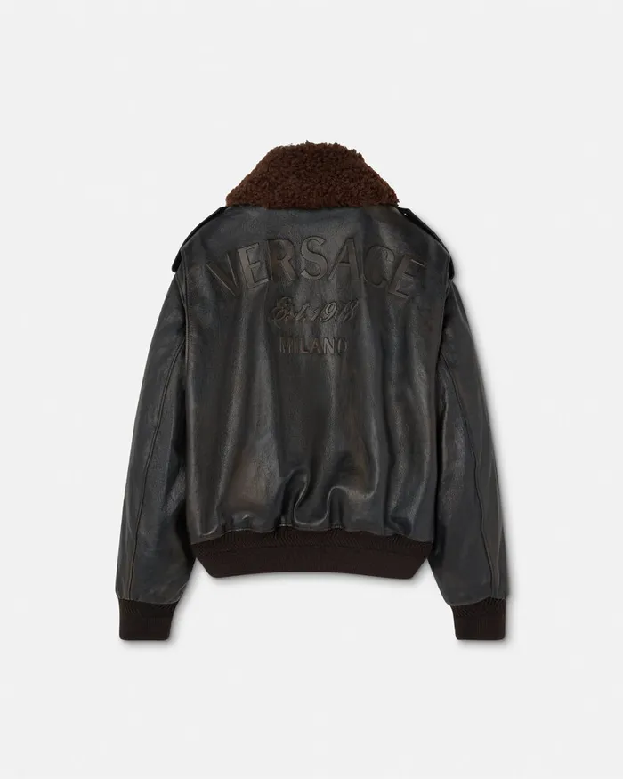 Jackets and Coats Men Versace ShearlingCollar Leather Bomber Jacket Black