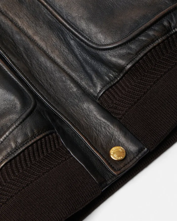 Jackets and Coats Men Versace ShearlingCollar Leather Bomber Jacket Black