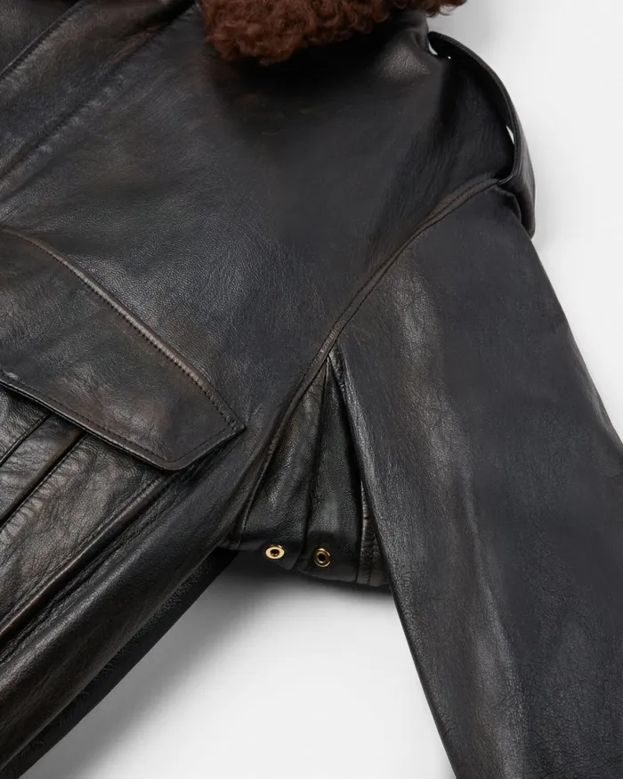 Jackets and Coats Men Versace ShearlingCollar Leather Bomber Jacket Black