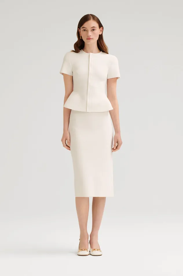 Jackets CREPE KNIT SHORT SLEEVE PEPLUM JACKET WHITE 8211 Scanlan Theodore Women