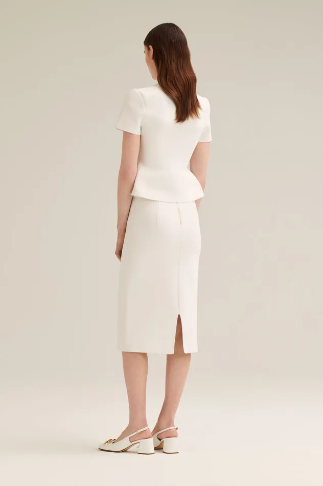 Jackets CREPE KNIT SHORT SLEEVE PEPLUM JACKET WHITE 8211 Scanlan Theodore Women Jackets CREPE KNIT SHORT SLEEVE PEPLUM JACKET WHITE 8211 Scanlan Theodore Women