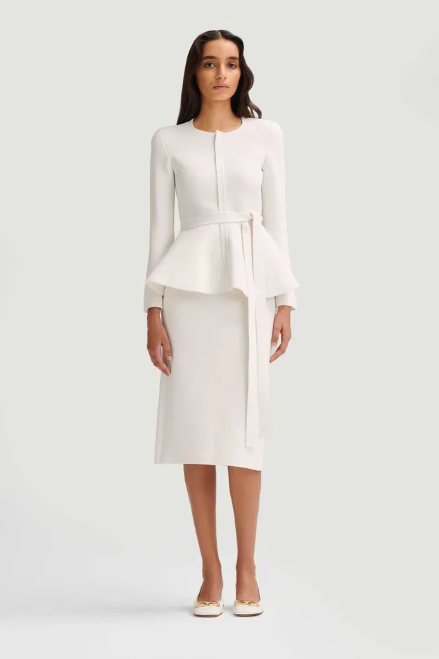 Jackets Women CREPE KNIT RUFFLE JACKET WHITE Scanlan Theodore