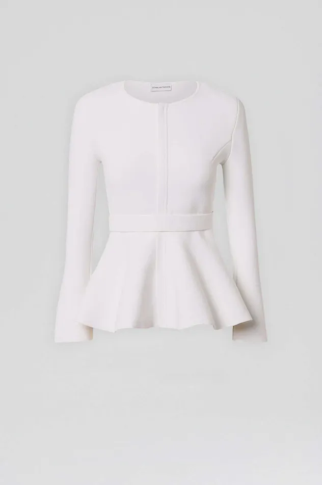 Jackets Women CREPE KNIT RUFFLE JACKET WHITE Scanlan Theodore Jackets Women CREPE KNIT RUFFLE JACKET WHITE Scanlan Theodore