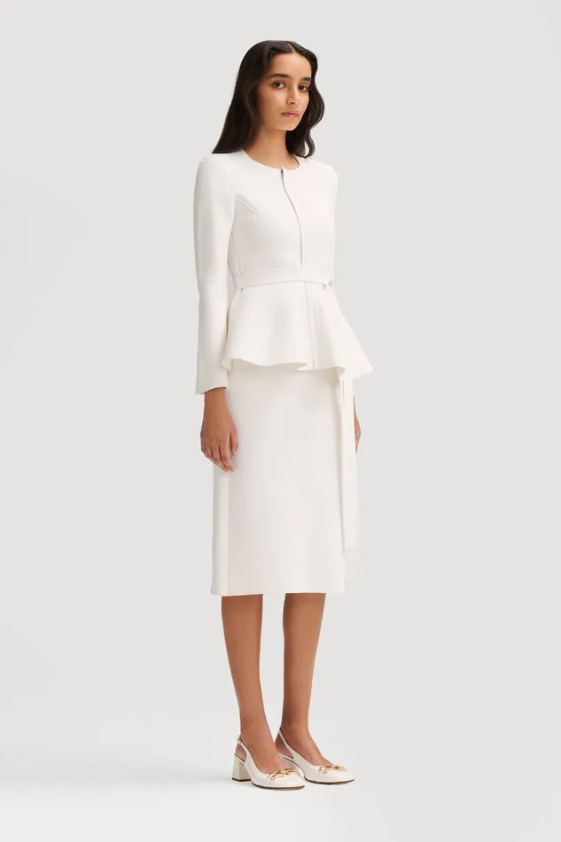 Jackets Women CREPE KNIT RUFFLE JACKET WHITE Scanlan Theodore Jackets Women CREPE KNIT RUFFLE JACKET WHITE Scanlan Theodore
