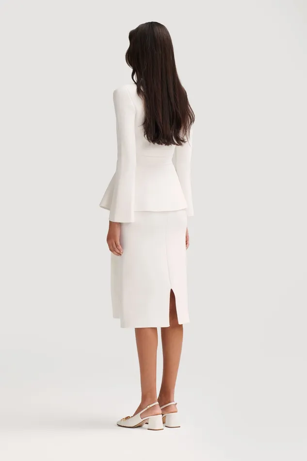 Jackets Women CREPE KNIT RUFFLE JACKET WHITE Scanlan Theodore Jackets Women CREPE KNIT RUFFLE JACKET WHITE Scanlan Theodore