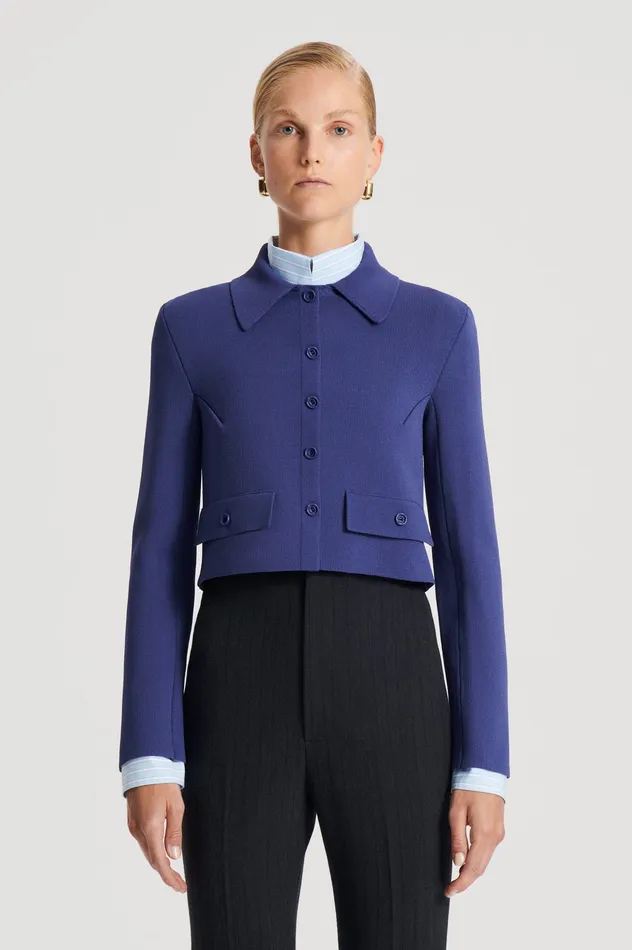 Jackets Women Scanlan Theodore CREPE KNIT CROP BUTTON JACKET ROYAL Jackets Women Scanlan Theodore CREPE KNIT CROP BUTTON JACKET ROYAL
