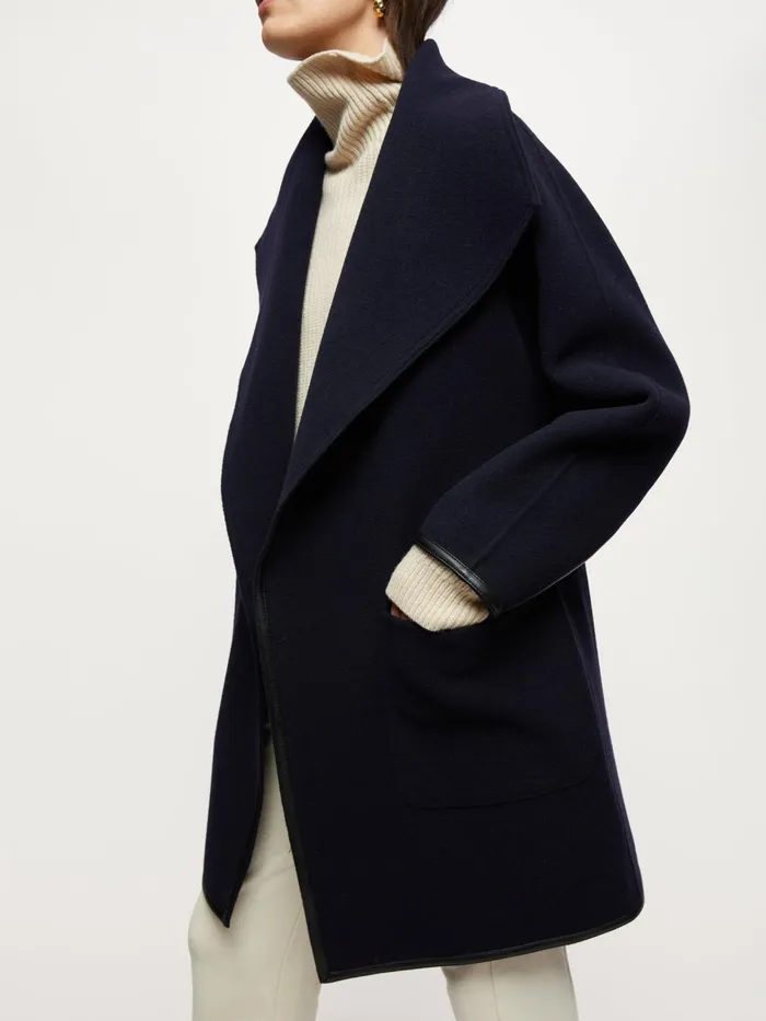 Jigsaw Coats Women Double Face Shawl Wrap Coat Blue