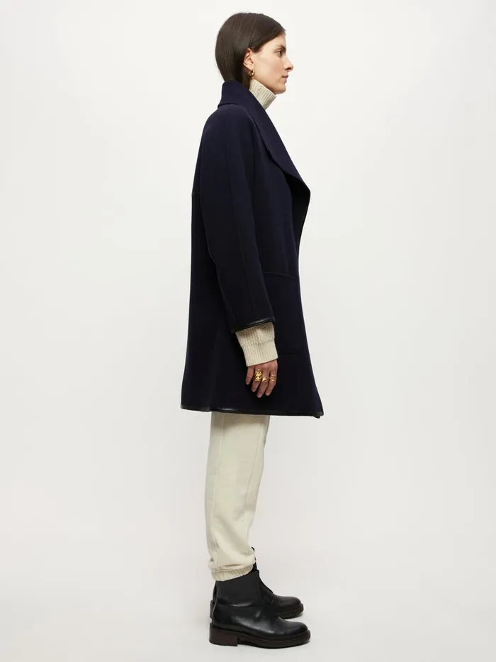 Jigsaw Coats Women Double Face Shawl Wrap Coat Blue