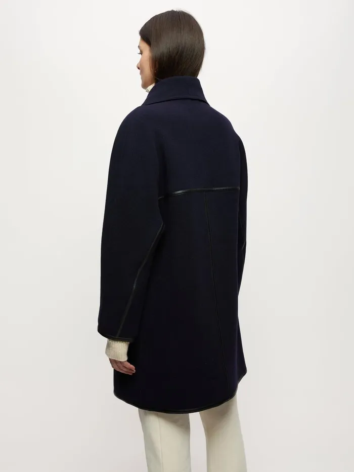 Jigsaw Coats Women Double Face Shawl Wrap Coat Blue