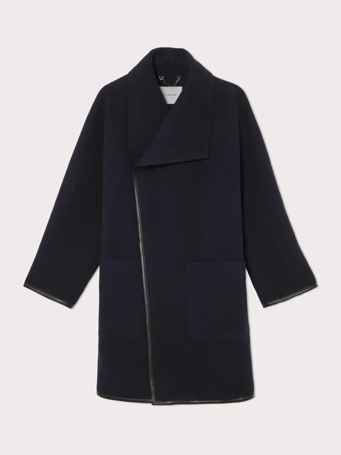 Jigsaw Coats Women Double Face Shawl Wrap Coat Blue