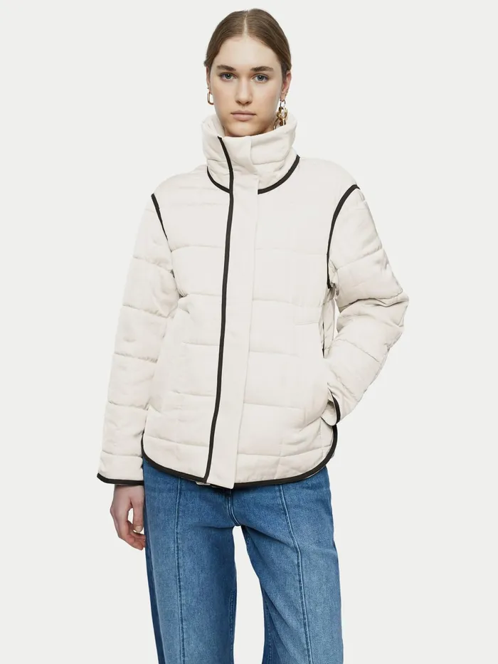 Jigsaw Coats Women Showerproof Sateen Quilt Coat Cream