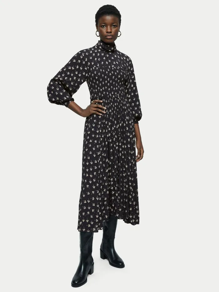 Jigsaw Dresses and Jumpsuits Women Fan Leaf Smocked Midi Dress Black
