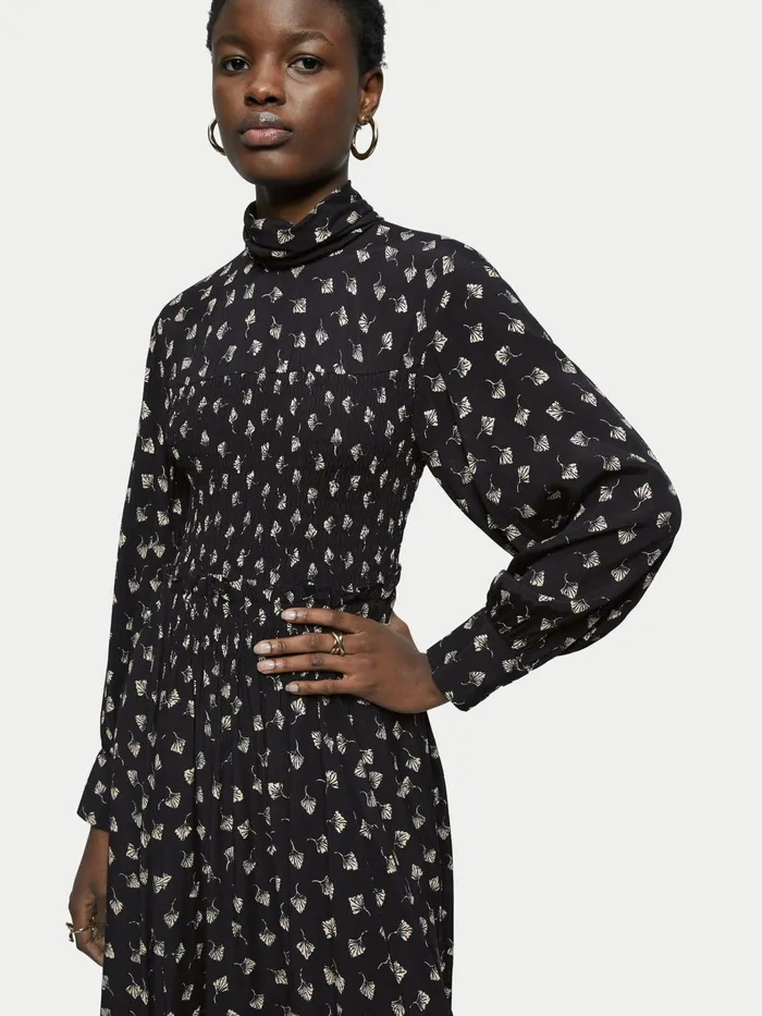 Jigsaw Dresses and Jumpsuits Women Fan Leaf Smocked Midi Dress Black