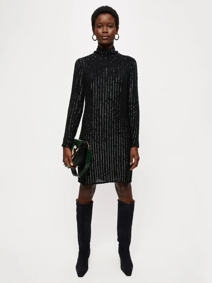 Jigsaw Dresses and Jumpsuits Women High Neck Beaded Mini Dress Black