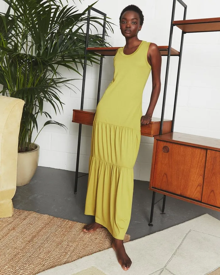 Jigsaw Dresses and Jumpsuits Women Pima Cotton Tiered Maxi Dress Green