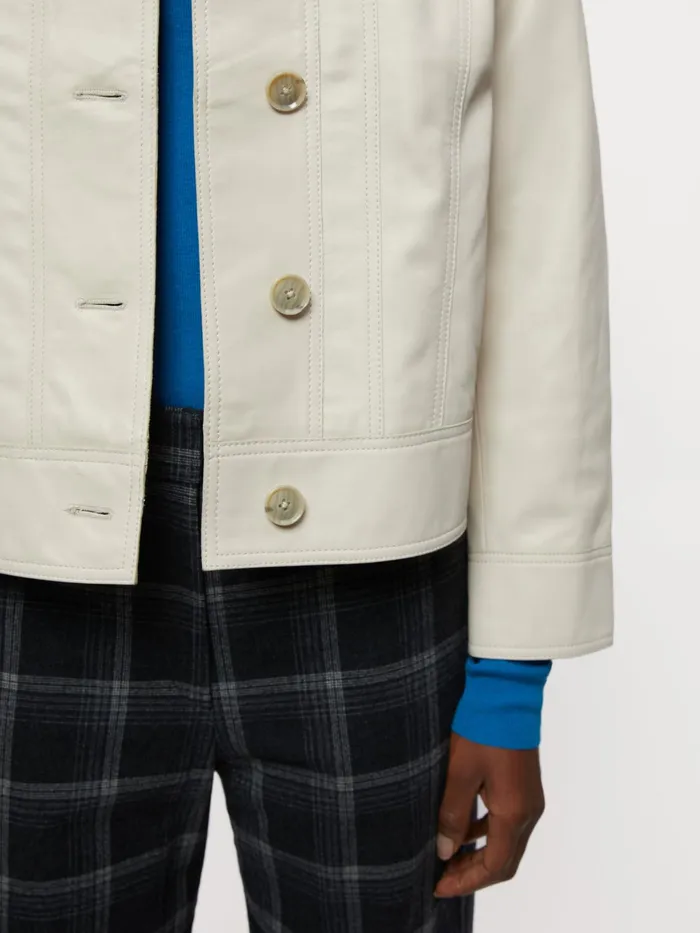 Jigsaw Jackets Women Cropped Leather Jacket Cream