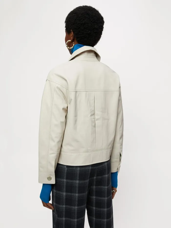 Jigsaw Jackets Women Cropped Leather Jacket Cream