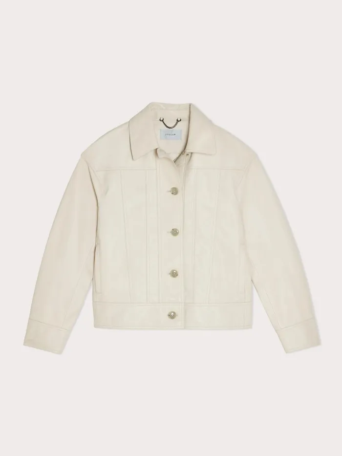 Jigsaw Jackets Women Cropped Leather Jacket Cream
