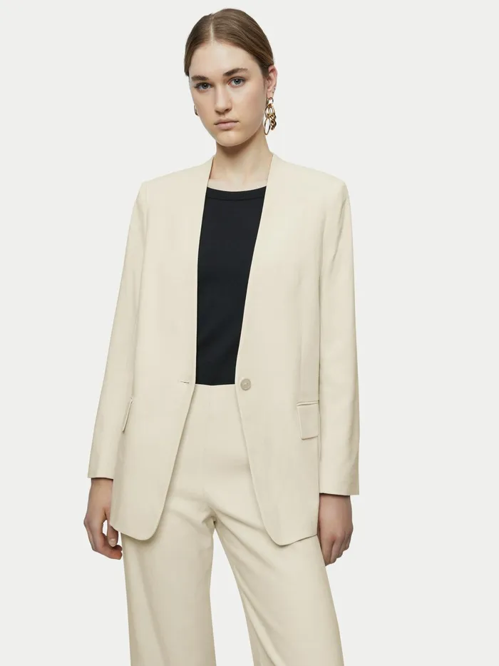 Jigsaw Jackets Women Hopsack Collarless Blazer Cream