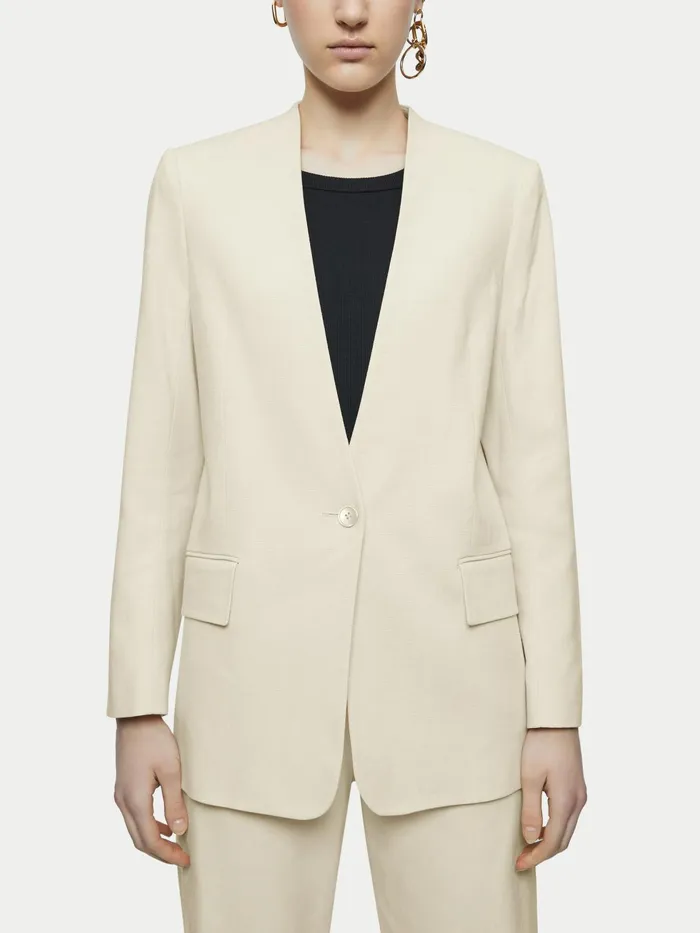 Jigsaw Jackets Women Hopsack Collarless Blazer Cream