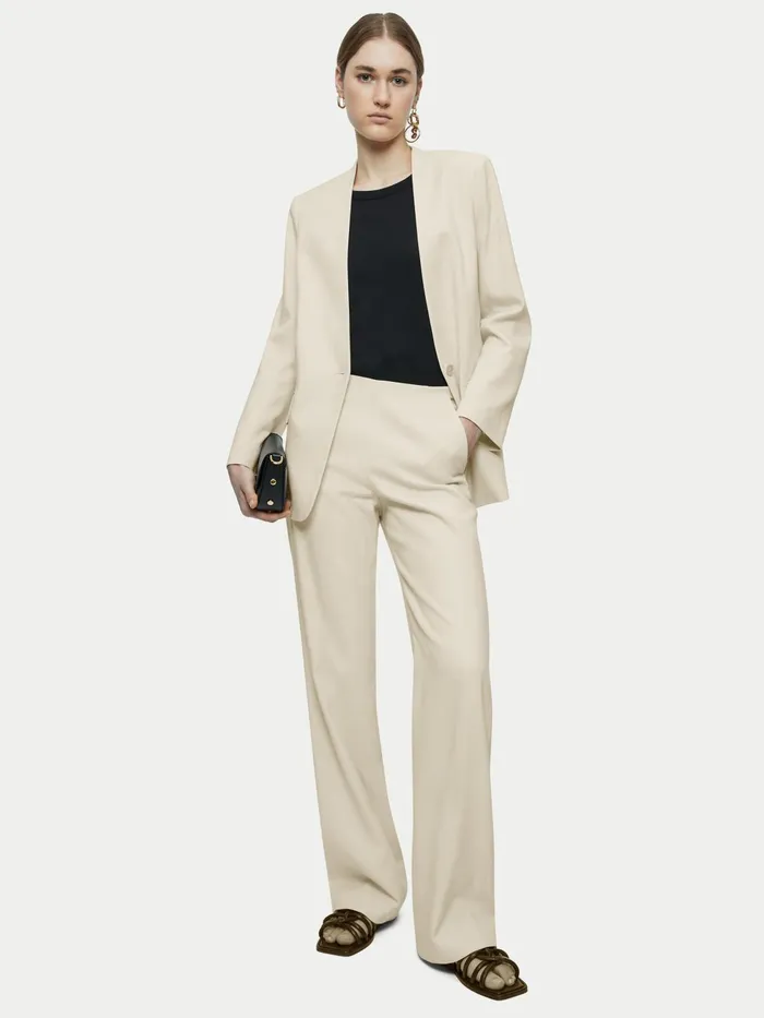 Jigsaw Jackets Women Hopsack Collarless Blazer Cream