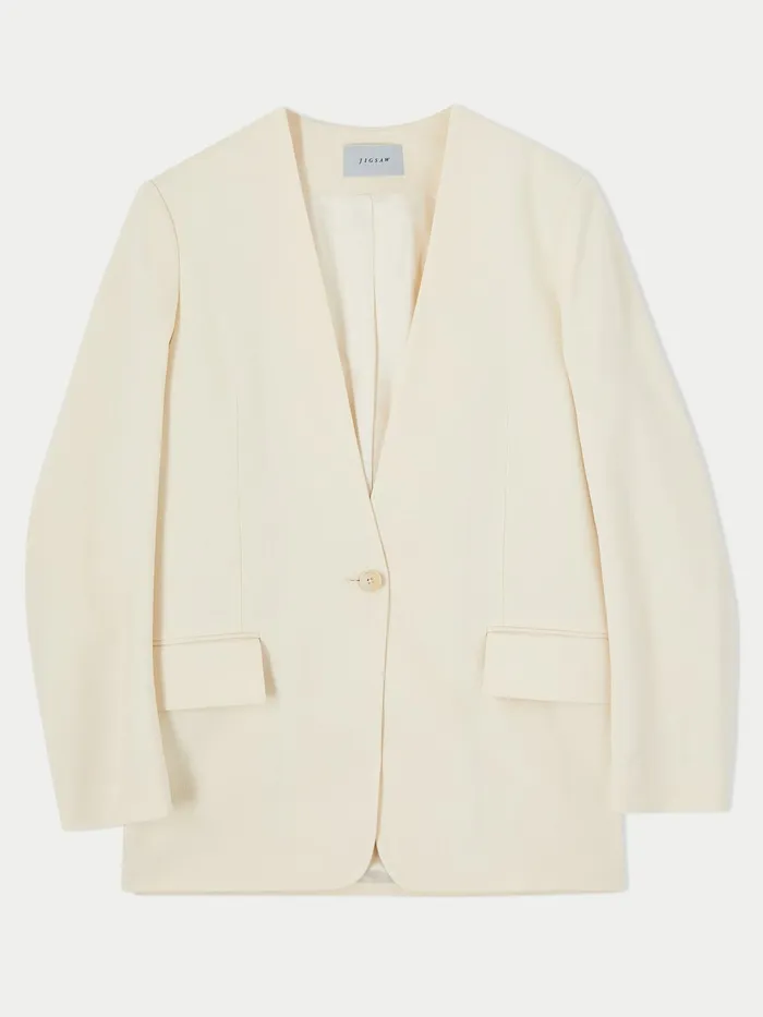 Jigsaw Jackets Women Hopsack Collarless Blazer Cream
