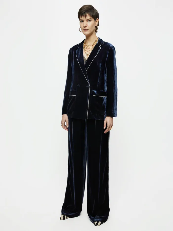 Jigsaw Jackets Women Relaxed Velvet Jacket Blue