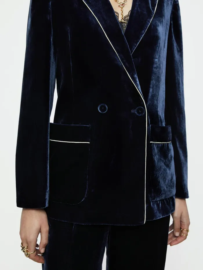 Jigsaw Jackets Women Relaxed Velvet Jacket Blue