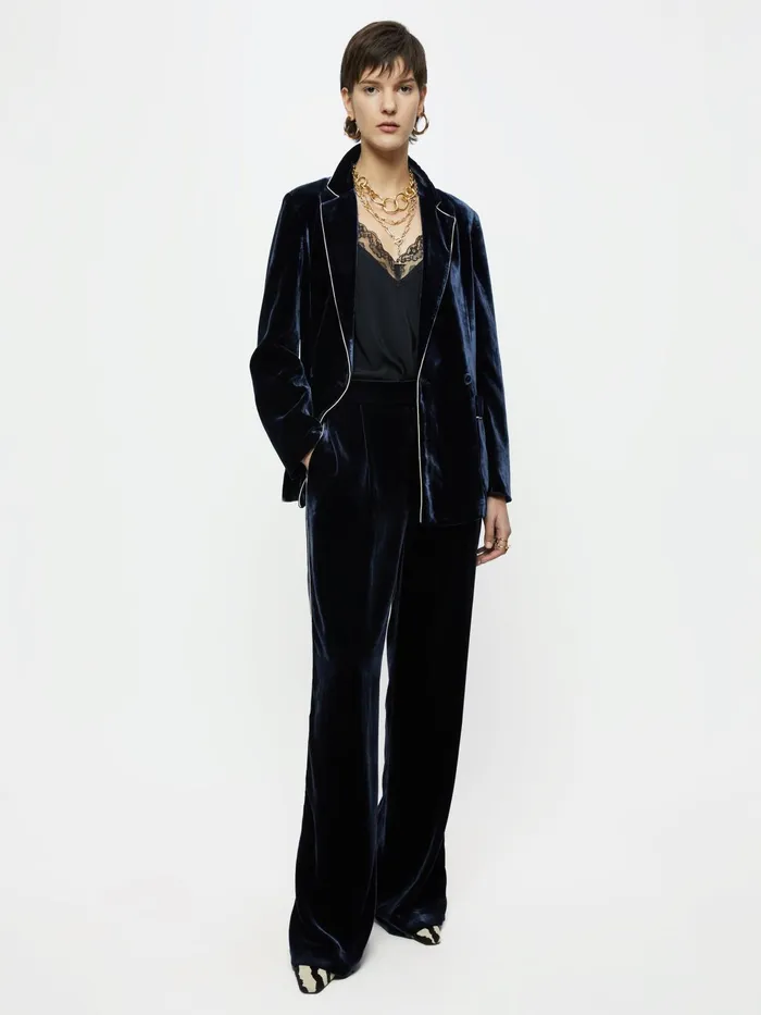 Jigsaw Jackets Women Relaxed Velvet Jacket Blue