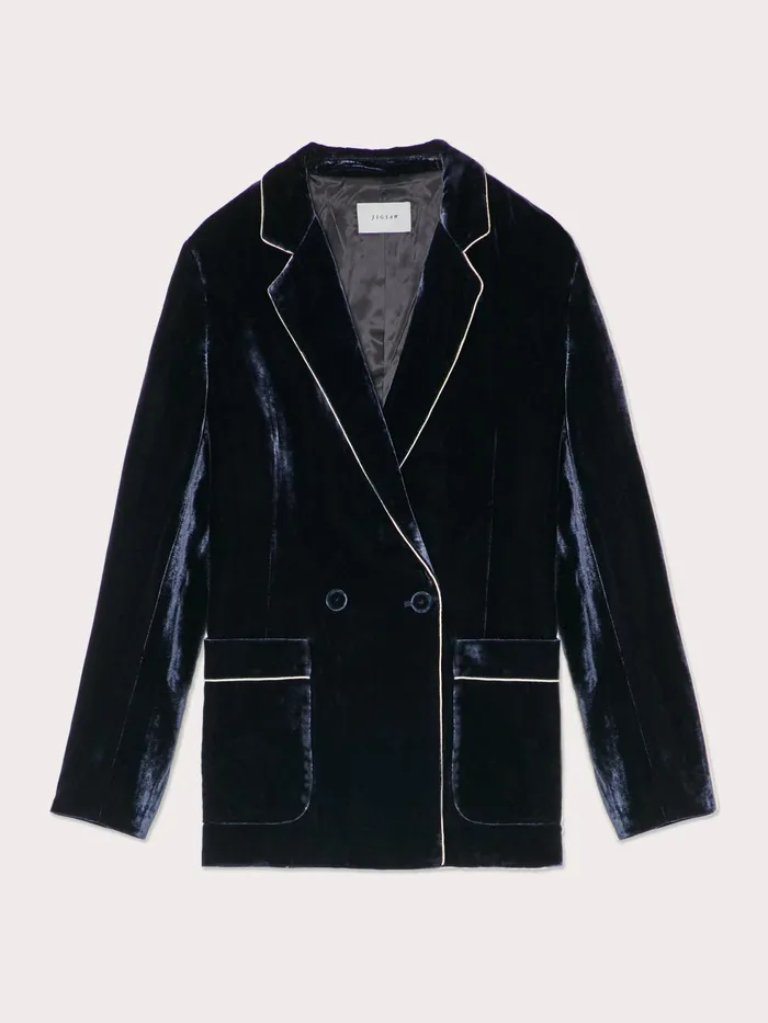 Jigsaw Jackets Women Relaxed Velvet Jacket Blue