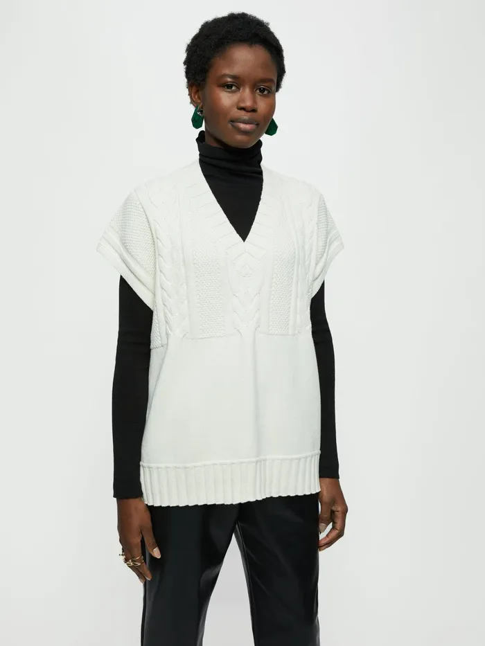 Jigsaw Knitwear and Cashmere Women Cable V Neck Tank Cream