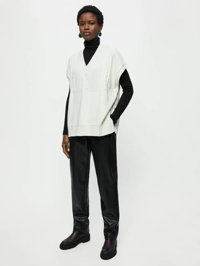 Jigsaw Knitwear and Cashmere Women Cable V Neck Tank Cream