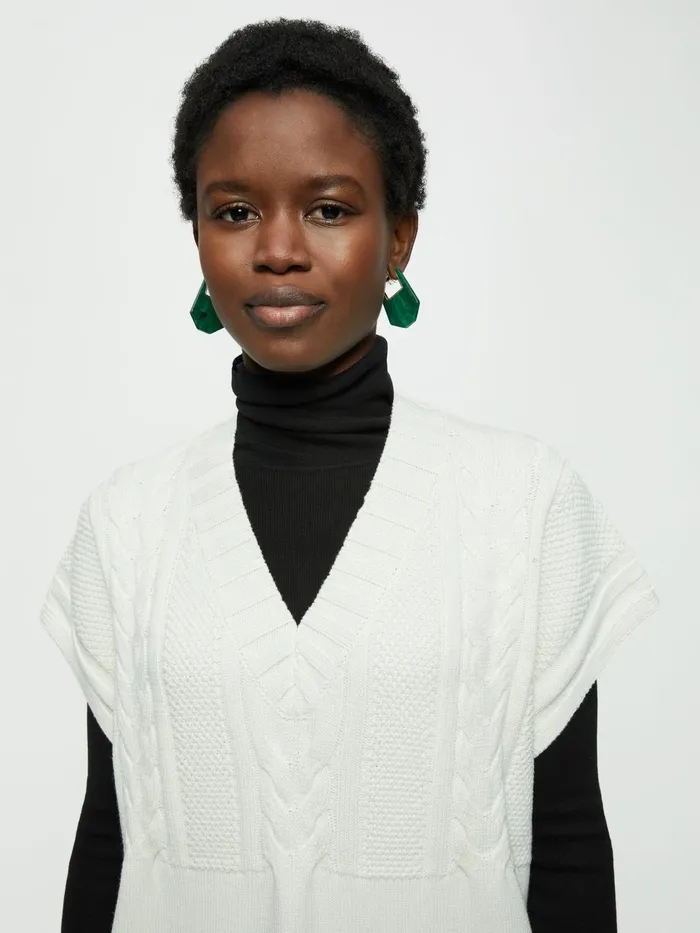 Jigsaw Knitwear and Cashmere Women Cable V Neck Tank Cream