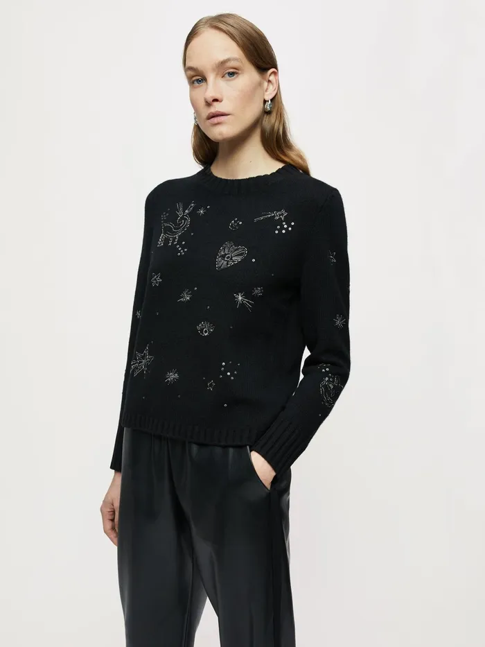 Jigsaw Knitwear and Cashmere Women Constellation Embellished Jumper Black