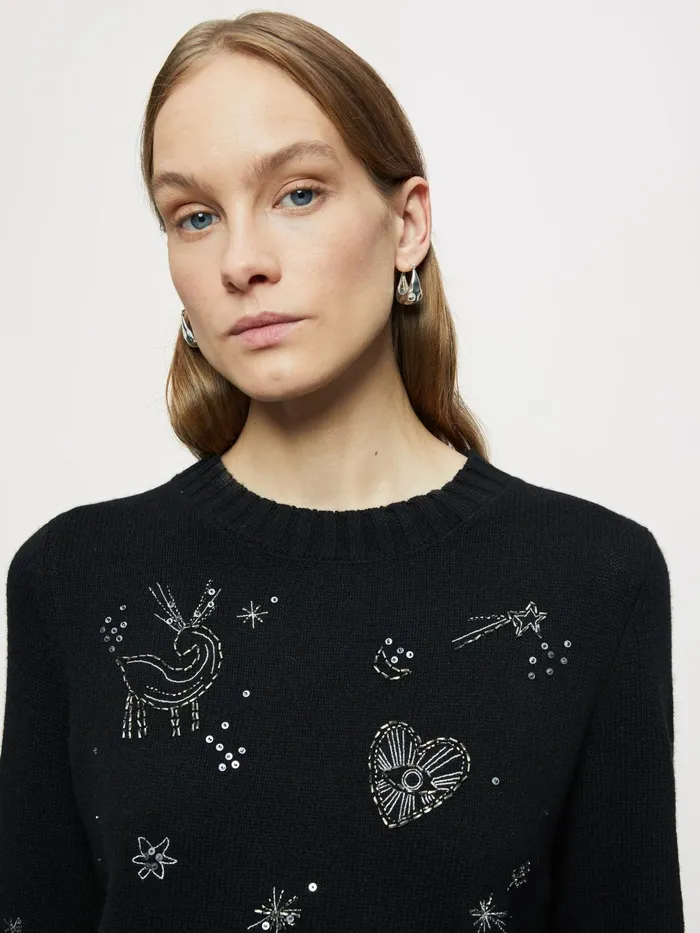 Jigsaw Knitwear and Cashmere Women Constellation Embellished Jumper Black