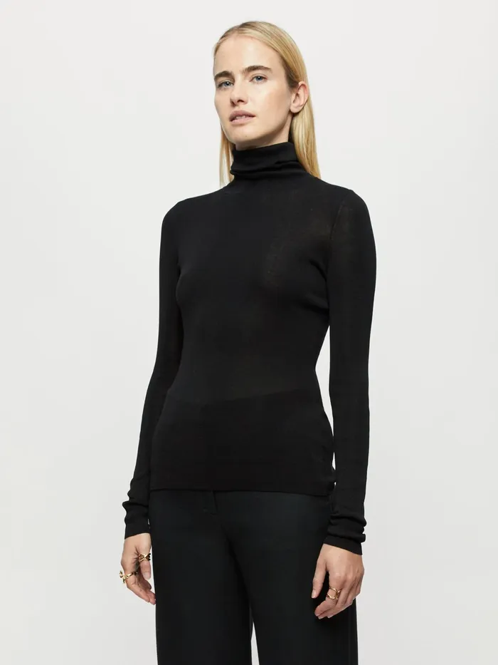 Jigsaw Knitwear and Cashmere Women Cromer Silk Cotton Polo Jumper Black