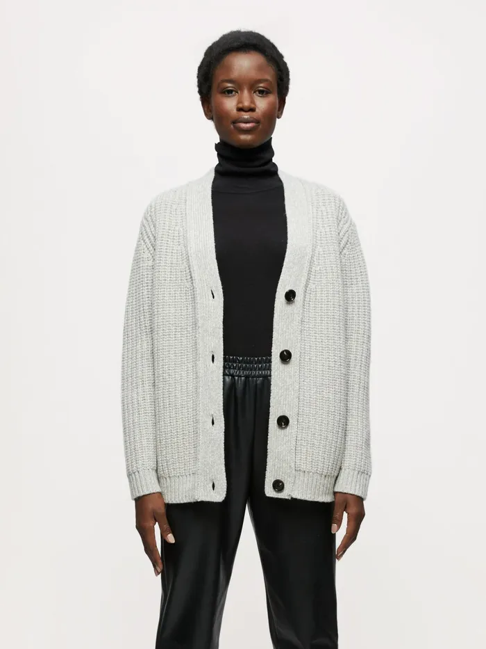Jigsaw Knitwear and Cashmere Women Lambswool Blend Ribbed Cardigan Cream