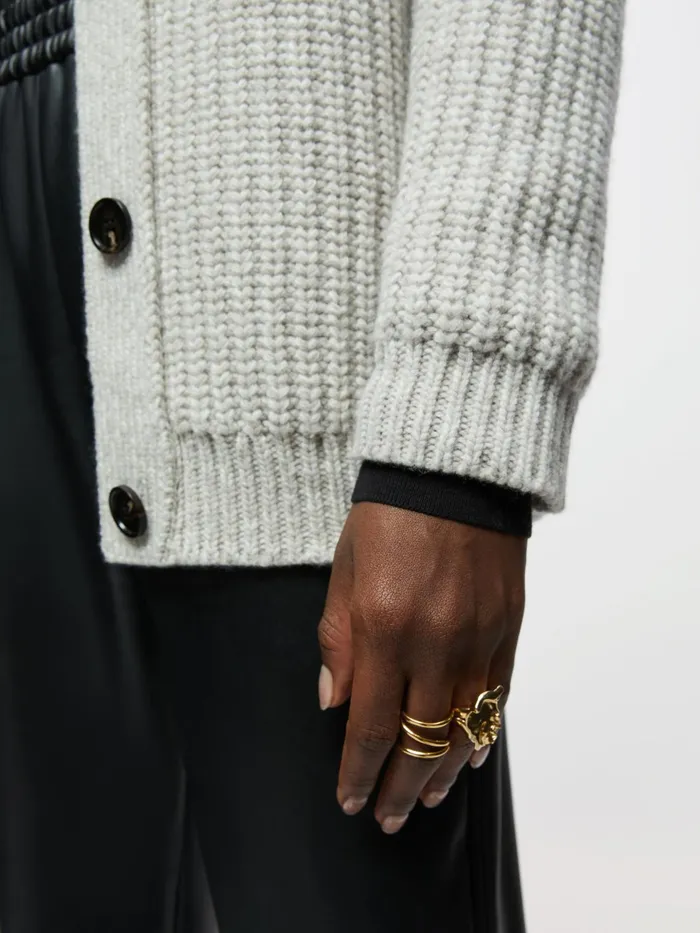 Jigsaw Knitwear and Cashmere Women Lambswool Blend Ribbed Cardigan Cream