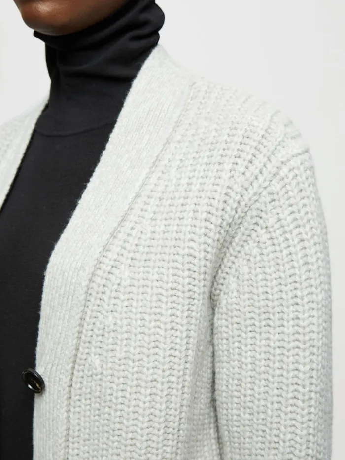 Jigsaw Knitwear and Cashmere Women Lambswool Blend Ribbed Cardigan Cream