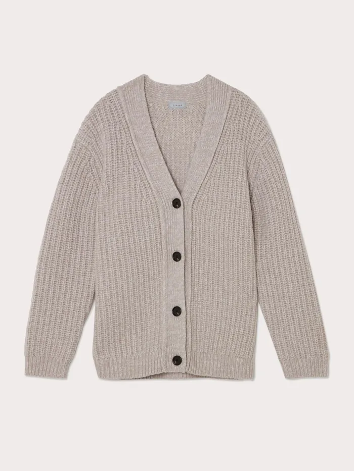Jigsaw Knitwear and Cashmere Women Lambswool Blend Ribbed Cardigan Cream