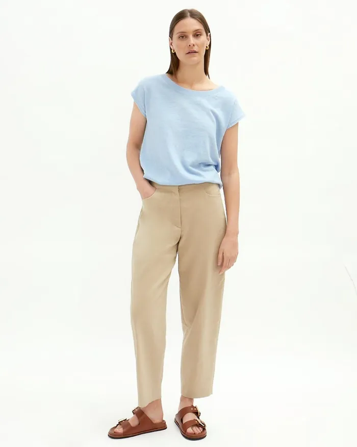 Jigsaw Knitwear and Cashmere Women Linen Cotton Knit Tshirt Blue