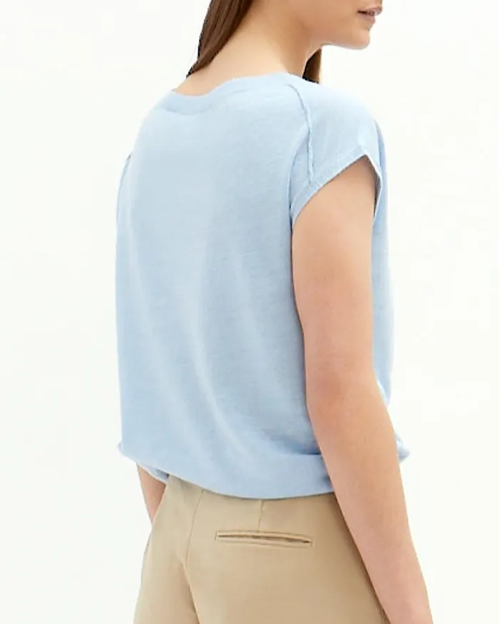 Jigsaw Knitwear and Cashmere Women Linen Cotton Knit Tshirt Blue