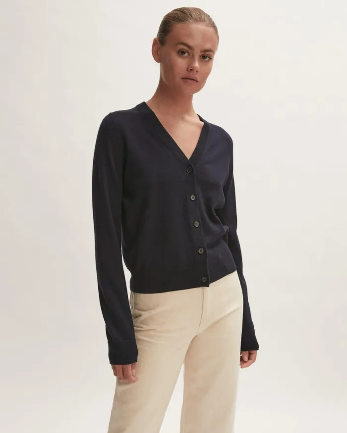 Jigsaw Knitwear and Cashmere Women Merino V Neck Cardigan Blue