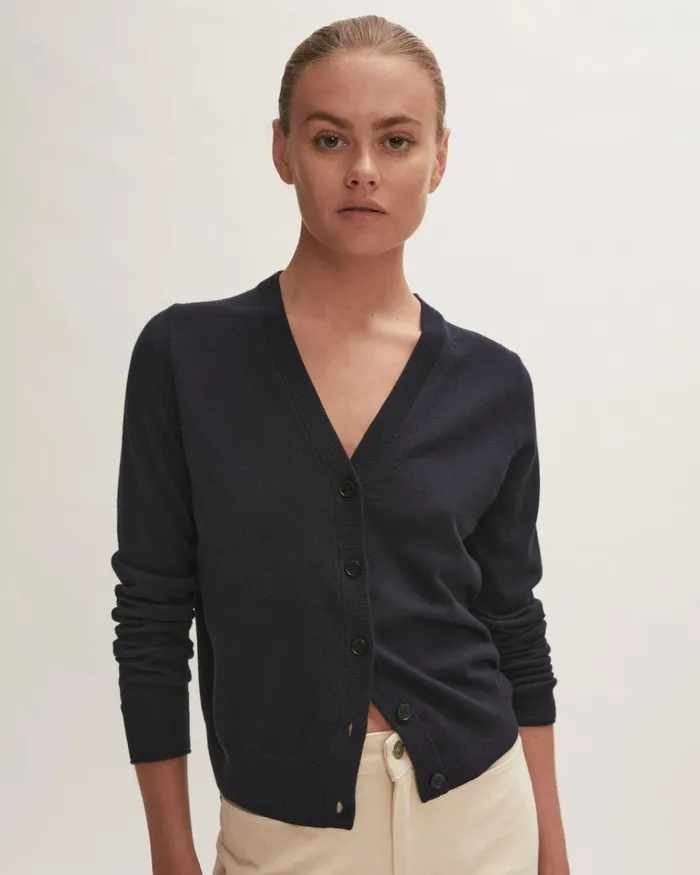 Jigsaw Knitwear and Cashmere Women Merino V Neck Cardigan Blue