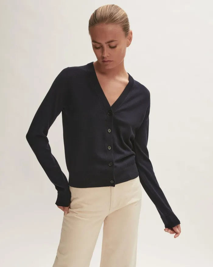 Jigsaw Knitwear and Cashmere Women Merino V Neck Cardigan Blue