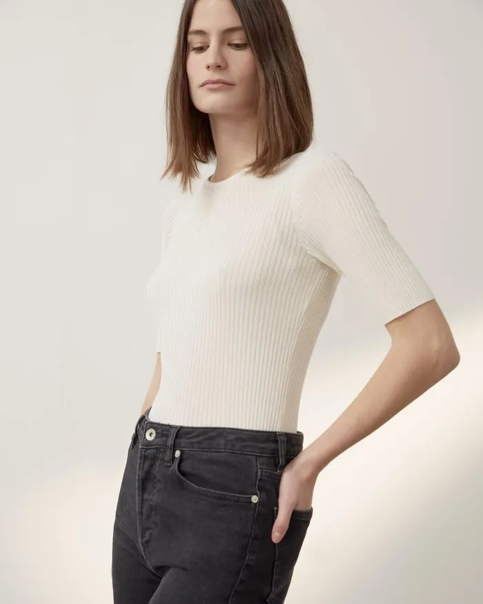 Jigsaw Knitwear and Cashmere Women Silk Cotton Rib Jumper Cream