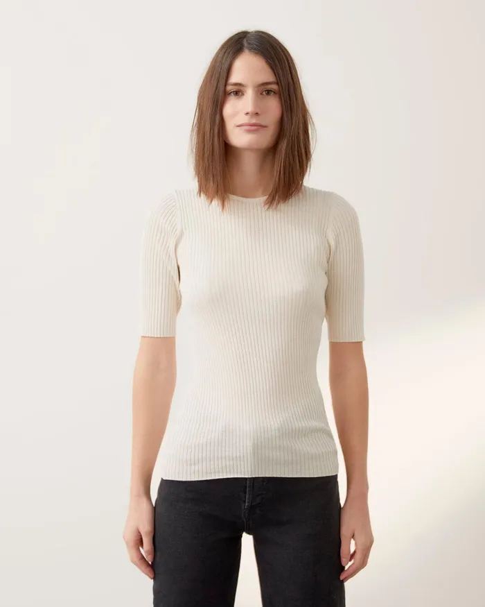 Jigsaw Knitwear and Cashmere Women Silk Cotton Rib Jumper Cream